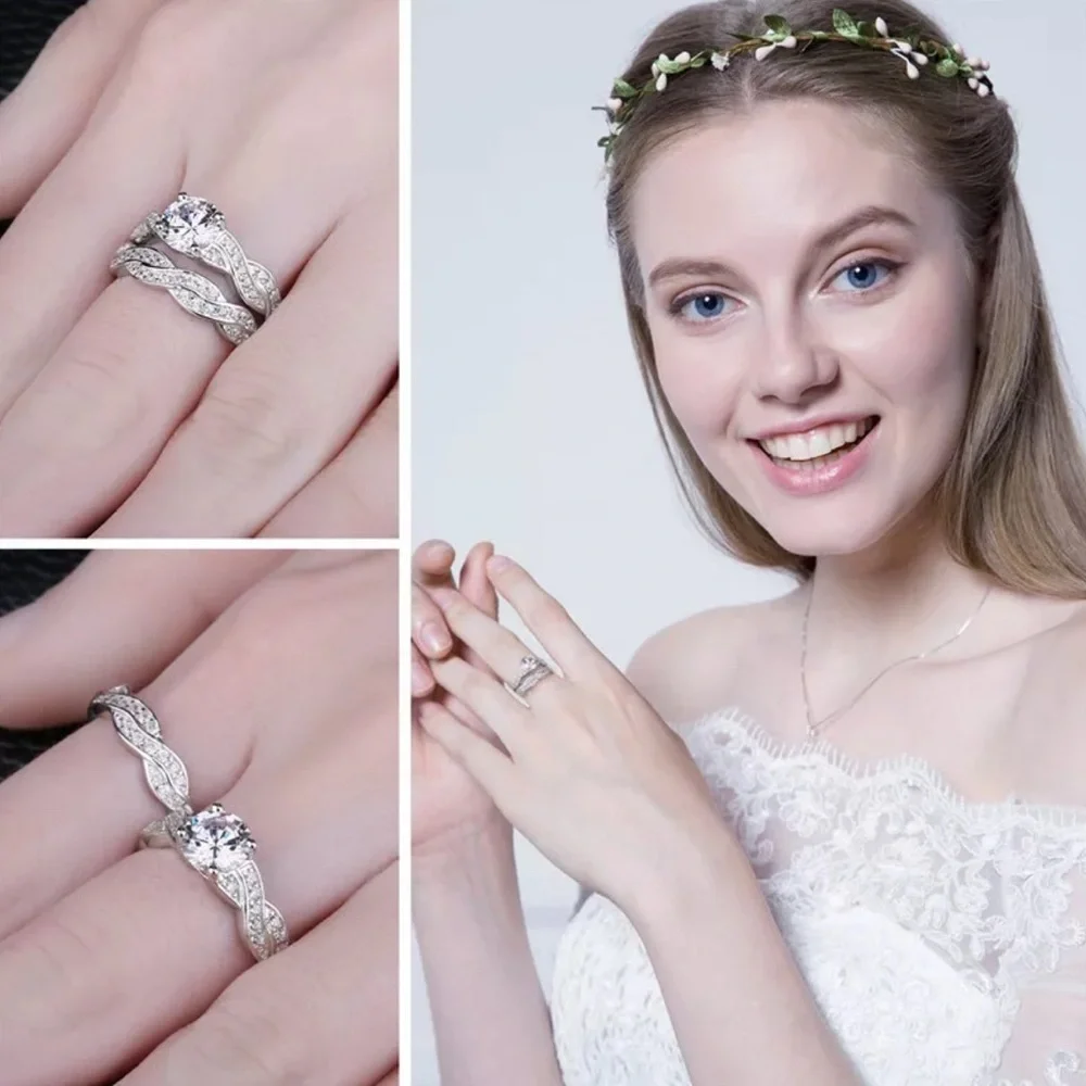 Wedding Bridal Ring Set, 2.41TCW Round Moissanite Diamond Ring, Twisted Shank